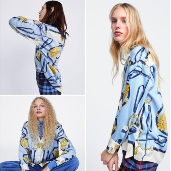 ZARA Chain Printed Blouse Size M Elegant Vintage Scarf Feminine Worn on TV - Picture 3 of 16